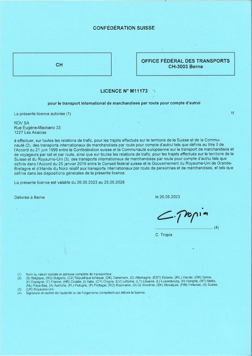 Licence de transport